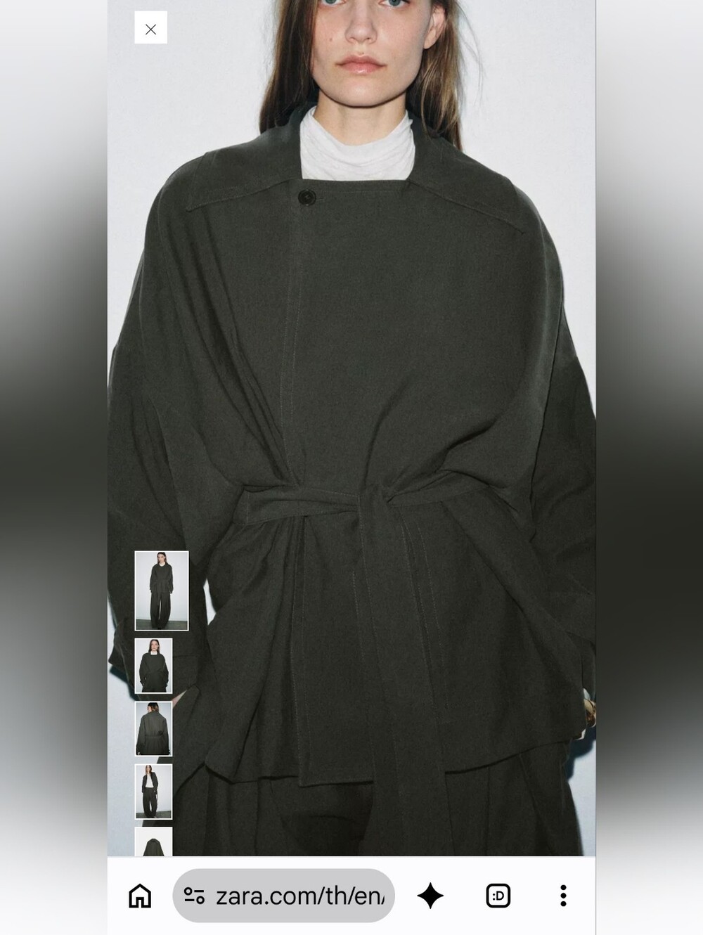 Zara Dark Olive Belted Wrap Trench Coat